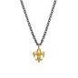 Preview: Diese Gliederkette in Schwarzem Silber hat einen Lilien-Anhänger aus 14 kt Gold. Die Lilie hat die klassische, stilisierte Form aus der Heraldik, wie sie auch als Fleur-de-Lys im Wappen der französischen Könige verwendet wurde. Handgefertigt in Athen.
