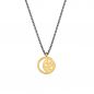 Preview: Die Gliederkette aus geschwärztem Silber hat einen wunderschönen Anhänger aus 14 kt Gold. Angelegt als Scheibe, ist auf der rechten Seite eine Mondsichel ausgespart. Komplementiert wird der Anhänger durch fein ausgestochene Sterne in der linken Hälfte.