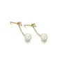 Preview: Die Ohrringe aus 18kt Gold sind eine Kombination aus Diamant-Ohrsteckern und Perlenanhängern, die auf die Rückseite des Ohrs auf den Stift gehängt werden. Dadurch entsteht der Eindruck von unter dem Ohr schwebenden Perlen.