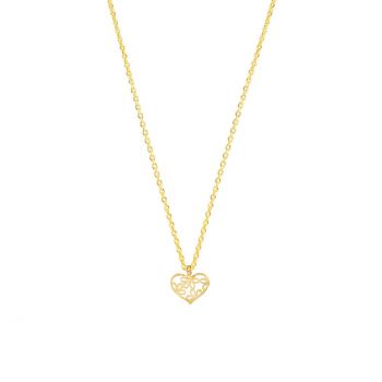 Preview: Die zuckersüße Halskette von Krinaki Jewelry mit goldenem Herz-Anhänger mit verspielten Blumen-Ornamenten wartet schon im Perlenmarkt Onlineshop auf Dich! Jetzt entdecken!