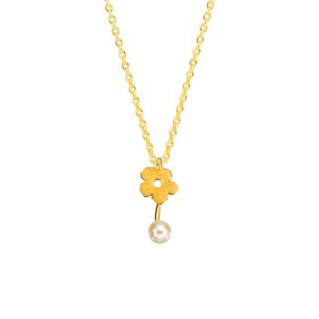 Halskette Halskette kleine Blume mit Perle Gold
