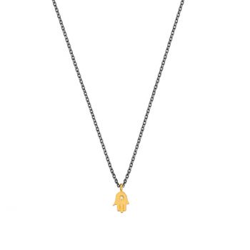 Die fantastische Halskette von Krinaki Jewelry aus Schwarzem Silber mit fabelhafter Hand der Fatima wartet schon im Perlenmarkt OnlineShop auf Dich! Jetzt entdecken!
