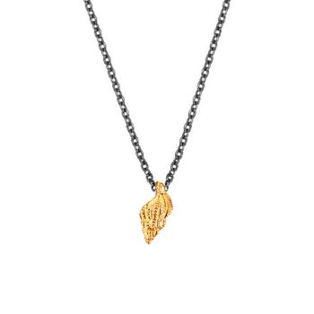 Diese Gliederkette in Schwarzem Sterling Silber hat ein elegantes, feingearbeitetes Triton-Anhänger aus 14 kt Gold als Anhänger. Das Schneckengehäuse ist naturalistisch gearbeitet und wird von Krinaki Goldschmuck in Athen handgefertigt.