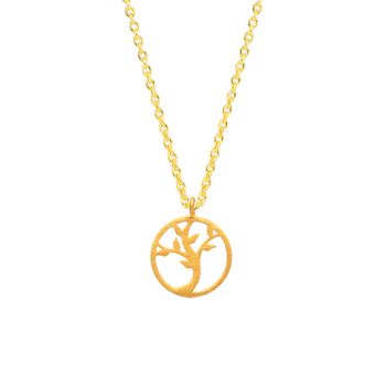 Diese feine Gliederkette von Krinaki Jewelry hat einen fabelhaften, austreibenden Lebensbaum als Anhänger. Der filigrane, geschwungene Baum ist in einen goldenen Kreis eingearbeitet. In Athen aus 14 kt Gold handgefertigt.