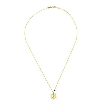 Preview: Die maritime, goldene Kurshuni Halskette mit funkelndem Steuerrad wartet schon im Perlenmarkt OnlineShop auf Dich! Jetzt entdecken!