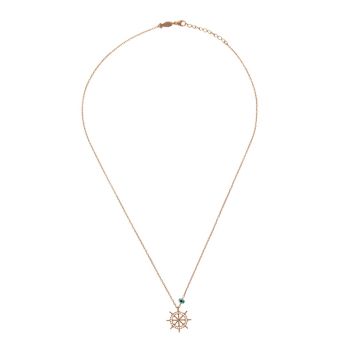 Preview: Die maritime, roségoldene Kurshuni Halskette mit funkelndem Steuerrad wartet schon im Perlenmarkt OnlineShop auf Dich! Jetzt entdecken!