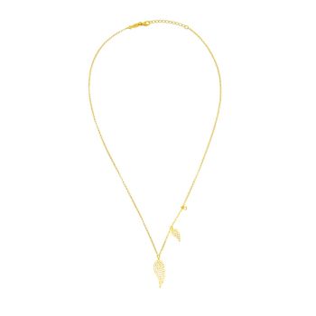 Die beschwingte Kurshuni Halskette mit leuchtenden, goldenen Engelsflügeln und kleinem Zirkonia wartet schon im Perlenmarkt OnlineShop auf Dich! Jetzt entdecken!