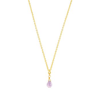 Die verspielte Halskette von Krinaki Jewelry mit ihrem violett-funkelndem Tropfen aus facettiertem Amethyst gefasst in 14 Karat Gold und kleinem Zirkonia wartet schon im Perlenmarkt OnlineShop auf Dich! Jetzt entdecken!