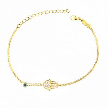 Bezauberndes Armband mit wunderschöner Hand der Fatima aus vergoldetem Sterling Silber und Zirkonias. Kurshuni Schmuck wird in Istanbul handgefertigt. Jetzt versandkostenfrei im Perlenmarkt OnlineShop bestellen!