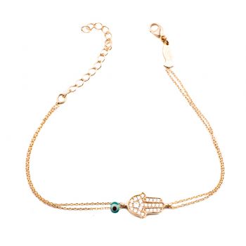 Bezauberndes Armband mit wunderschöner Hand der Fatima aus rosévergoldetem Sterling Silber und Zirkonias. Kurshuni Schmuck wird in Istanbul handgefertigt. Jetzt versandkostenfrei im Perlenmarkt OnlineShop bestellen!