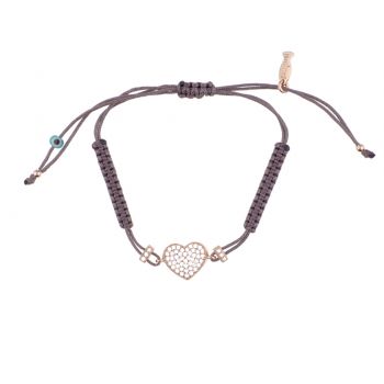 Zauberhaftes Armband mit hinreißendem Stoff-Zug in Taupe und funkelndem, kleinem Herz aus Roségold und Zirkonias. Kurshuni Schmuck wird in Istanbul handgefertigt. Jetzt versandkostenfrei im Perlenmarkt OnlineShop bestellen!