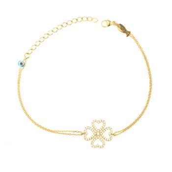 Glückliches Armband mit funkelndem Kleeblatt aus vergoldetem Sterling Silber und Zirkonias. Kurshuni Schmuck wird in Istanbul handgefertigt. Jetzt versandkostenfrei im Perlenmarkt OnlineShop bestellen!
