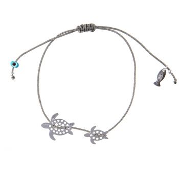 Bezauberndes Armband mit verspielten kleinen Schildkröten aus Sterling Silber (925) und verstellbarem Stoffzug. Kurshuni Schmuck wird in Istanbul handgefertigt: Jetzt versandkostenfrei im Perlenmarkt OnlineShop bestellen!