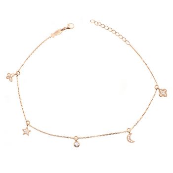 Wunderschönes Fußkettchen in Roségold Gold mit bezaubernden kleinen Anhängern. Kurshuni Schmuck wird in Istanbul handgefertigt. Jetzt versandkostenfrei im Perlenmarkt OnlineShop bestellen!