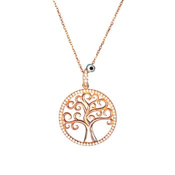 Fantastische Halskette mit wunderschönem Baum des Lebens aus rosévergoldetem Sterling Silber, umrundet von glitzernden Zirkonias. Kurshuni Schmuck wird in Istanbul handgefertigt. Jetzt versandkostenfrei im Perlenmarkt OnlineShop bestellen!