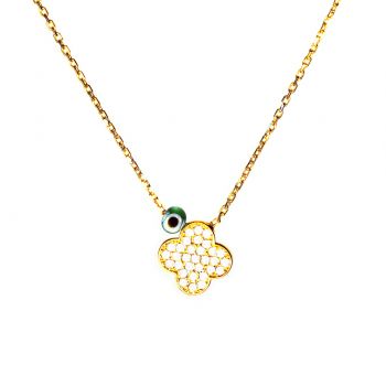 Zauberhafte Halskette mit funkelndem Kleeblatt aus vergoldetem Sterling Silber und Zirkonias. Kurshuni Schmuck wird in Istanbul handgefertigt. Jetzt versandkostenfrei im Perlenmarkt OnlineShop bestellen!