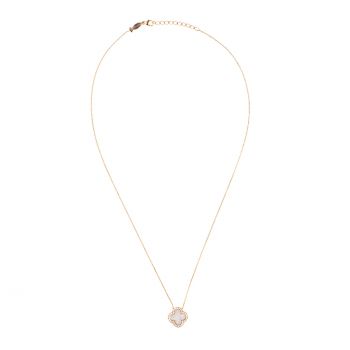 Preview: Wunderschöne Halskette mit Kleeblatt aus rosévergoldetem Sterling Silber mit synthetischem Opal: Jetzt versandkostenfrei im Perlenmarkt OnlineShop!