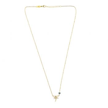 Preview: Verspielte Halskette mit kleiner Libelle aus vergoldetem Sterling Silber und Zirkonias: Jetzt versandkostenfrei im Perlenmarkt OnlineShop bestellen!