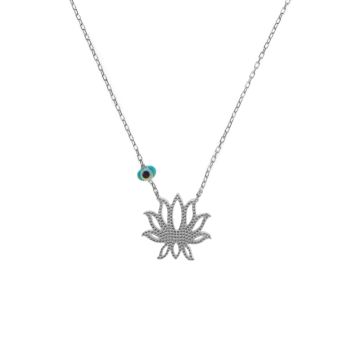 Wunderschöne Kurshuni Halskette mit stilvoller Lotosblume aus rhodiniertem Sterling Silber. Kurshuni Schmuck wird in Istanbul handgefertigt. Jetzt versandkostenfrei im Perlenmarkt OnlineShop bestellen!