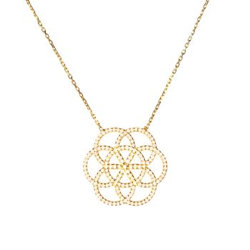 Fabelhafte Kurshuni Halskette mit herrlichem Seed of Life Anhänger aus vergoldetem, zirkonia-besetztem Sterling Silber. Kurshuni Schmuck wird in Istanbul handgefertigt. Jetzt versandkostenfrei im Perlenmarkt OnlineShop bestellen!