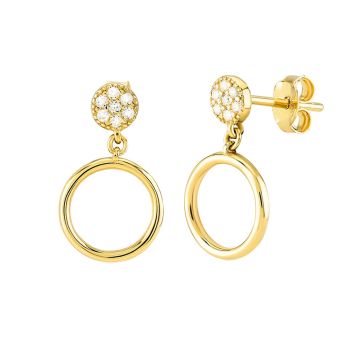 Die Ohrstecker tragen je ein zirkonia-besetztes Plättchen mit einem daran hängenden Ring. Die Ohrringe werden von Kurshuni in Istanbul aus vergoldetem Sterling Silber handgefertigt.