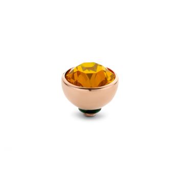 Runder MelanO Ringaufsatz mit Zirkonia in funkelndem Orange und roségoldener Fassung für alle Twisted Ringe. Der Aufsatz wird auf den Ring geschraubt und kann ausgetauscht werden. Jetzt versandkostenfrei im Perlenmarkt OnlineShop bestellen!