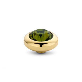 Der tolle  Ringaufsatz besteht aus einem funkelndem Zirkonia in Olive und hat eine goldene Fassung, passend für alle MelanO Vivid Ringe. Der runde Zirkonia im Facettenschliff ragt aus der Fassung hervor.