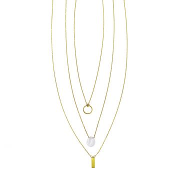 Herrliche, dreifache Halskette von alisia mit drei Anhängern aus Chalcedon und vergoldetem Sterling Silber. alisia Schmuck wird in Italien gefertigt: Jetzt versandkostenfrei im Perlenmarkt OnlineShop bestellen!