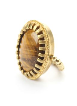 Reizender Exoal Ring mit Tigerauge in Cabochon-Schliff und goldener Fassung: Jetzt im Perlenmarkt OnlineShop bestellen! Exoal Schmuck wird aus Naturmaterialien hergestellt. Kleine Farbabweichungen sind deshalb möglich.