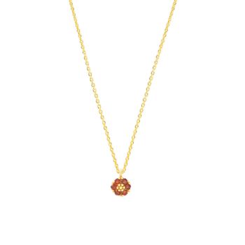 Die wunderschöne, goldene Halskette von Krinaki Jewelry mit hinreißender, dunkelroter Blüte aus funkelndem Granat wartet schon im Perlenmarkt OnlineShop auf Dich! Jetzt entdecken!