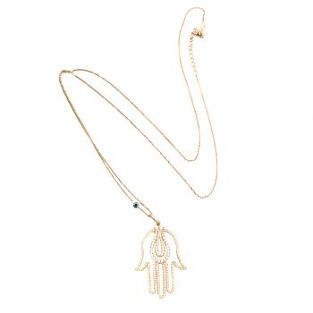 Zauberhafte Kurshuni Halskette mit roségoldener Gliederkette und funkelnder Hand der Fatima: Jetzt versandkostenfrei im Perlenmarkt OnlineShop bestellen!