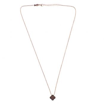 Preview: Kurshuni Halskette Kleeblatt Roségold Rauchquarz