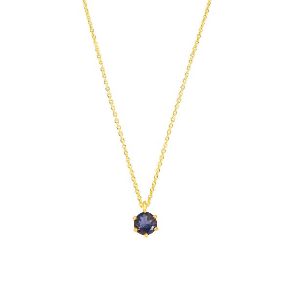 Die feine Halskette von Krinaki Jewelry mit dunkelblau glitzerndem Iolith ,gefasst in 14 Karat Gold, wartet schon im Perlenmarkt OnlineShop auf Dich! Jetzt entdecken!