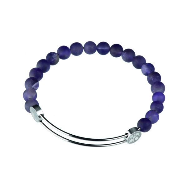 Wunderschöner Armreif aus Edelstahl mit Perlen aus mattiertem Amethyst. Ernstes Design Schmuck wird in Deutschland in einer eigenen Manufaktur gefertigt. Jetzt versandkostenfrei im Perlenmarkt OnlineShop bestellen!