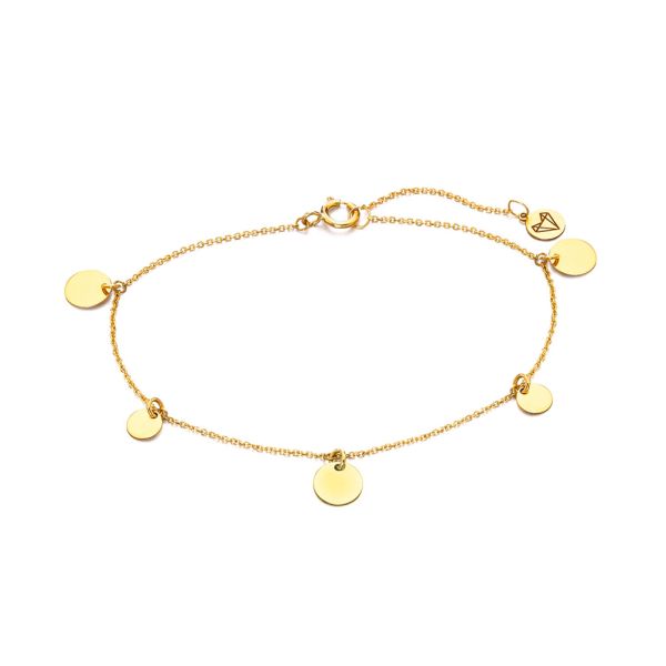 Dieses herrliche Armband von LECARRÈ aus 18 kt Gold ist mit klassischen, flachen, runden Plättchen behängt. Die Plättchen haben zwei unterschiedliche Durchmesser und wechseln sich ab. Das Armband wird in Spanien handgefertigt.