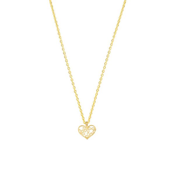 Die zuckersüße Halskette von Krinaki Jewelry mit goldenem Herz-Anhänger mit verspielten Blumen-Ornamenten wartet schon im Perlenmarkt Onlineshop auf Dich! Jetzt entdecken!