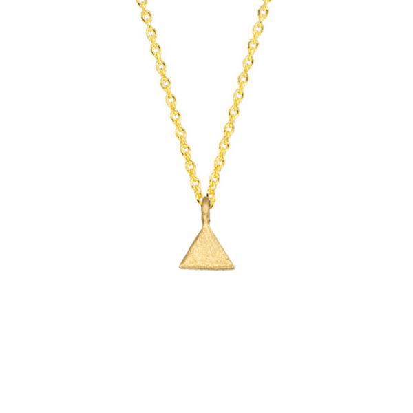 Diese stilvolle Gliederkette von Krinaki hat ein schlichtes, fein-gearbeitetes Dreieck als Anhänger und wird aus 14 kt Gold in Athen handgefertigt. Das Dreieck hängt an einer Öse, durch die die Kette frei laufen kann.