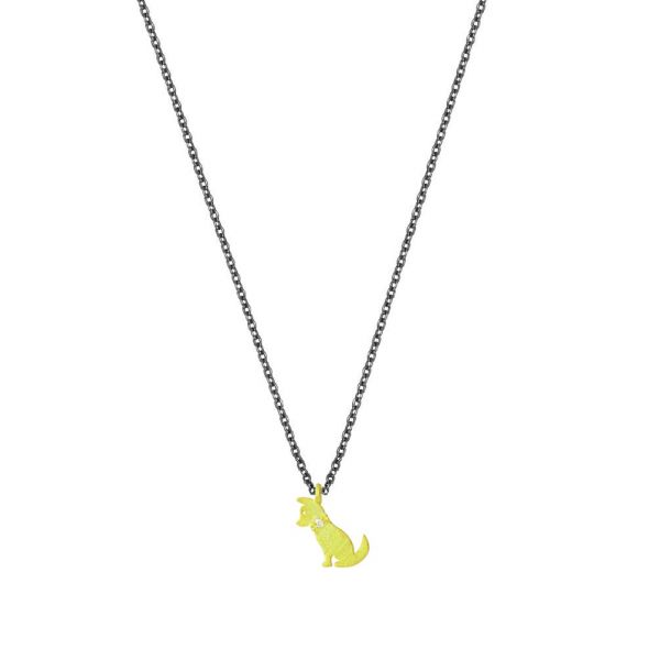 Diese zauberhafte Halskette aus geschwärztem Sterling Silber von Krinaki Jewelry mit verspieltem kleinem Hündchen aus Gold wartet schon im Perlenmarkt OnlineShop auf Dich! Jetzt entdecken!