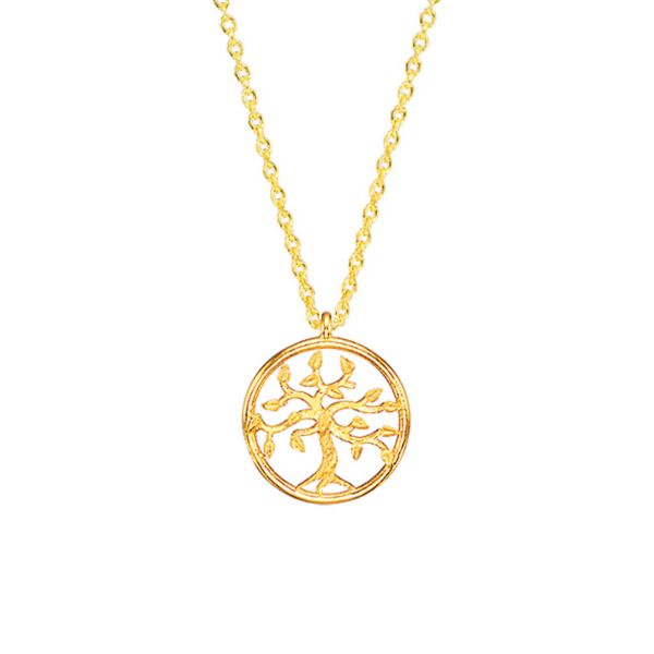Diese zauberhafte Gliederkette von Krinaki Jewelry hat einen herrlichem Lebensbaum als Anhänger. Der filigrane, fein verästelte Lebensbaum ist in einen goldenen Kreis eingearbeitet und wird in Athen handgefertigt.
