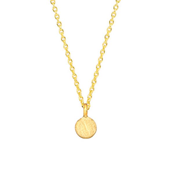 Ein schlichtes und verspieltes kleines Gold-Plättchen als Anhänger an einer feinen Gliederkette. Diese zauberhafte Halskette von Krinaki Jewelry ist einfach perfekt und wird in Athen handgefertigt aus 14 kt Gold (Feingehalt 585 mit Prägung).