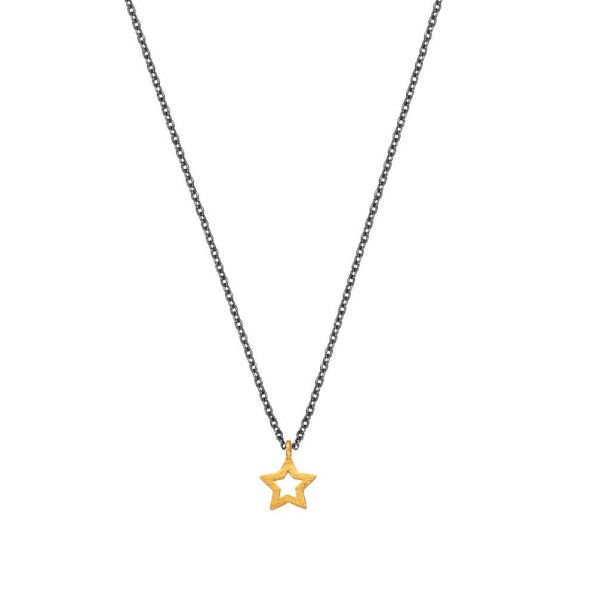 Ein leuchtender Stern am Kettenhimmel von Krinaki Jewelry aus Gold und geschwärztem Silber wartet schon im Perlenmarkt Onlineshop auf Dich! Jetzt entdecken!