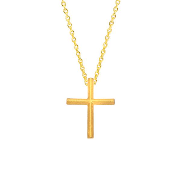 An der schlichten, goldenen Gliederkette hängt ein herrliches, großes Kreuz mit lateinischen Proportionen. Handgefertigt aus 14 Karat Gold in Athen von Krinaki Jewelry!