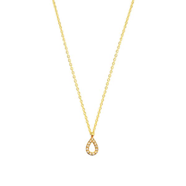 Die fabelhafte Halskette von Krinaki Jewelry mit elegantem, funkelndem Tropfen-Anhänger aus Gold und Zikronias wartet schon im Perlenmarkt OnlineShop auf Dich! Jetzt entdecken!