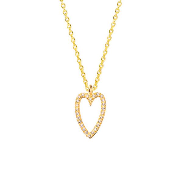 Diese feine Gliederkette aus geschwärztem Silber hat ein funkelndes Herz als Anhänger. Das Herz ist als Kontur gearbeitet, umlaufend mit Zirkonias besetzt. In Athen aus 585er Gold handgefertigt.