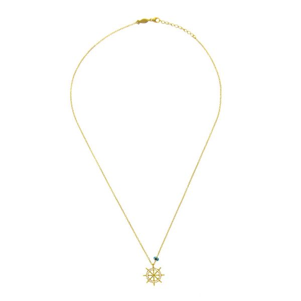 Die maritime, goldene Kurshuni Halskette mit funkelndem Steuerrad wartet schon im Perlenmarkt OnlineShop auf Dich! Jetzt entdecken!