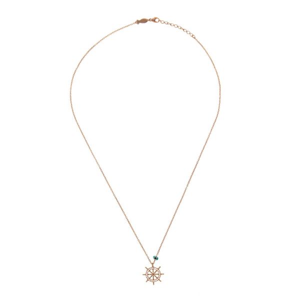 Die maritime, roségoldene Kurshuni Halskette mit funkelndem Steuerrad wartet schon im Perlenmarkt OnlineShop auf Dich! Jetzt entdecken!