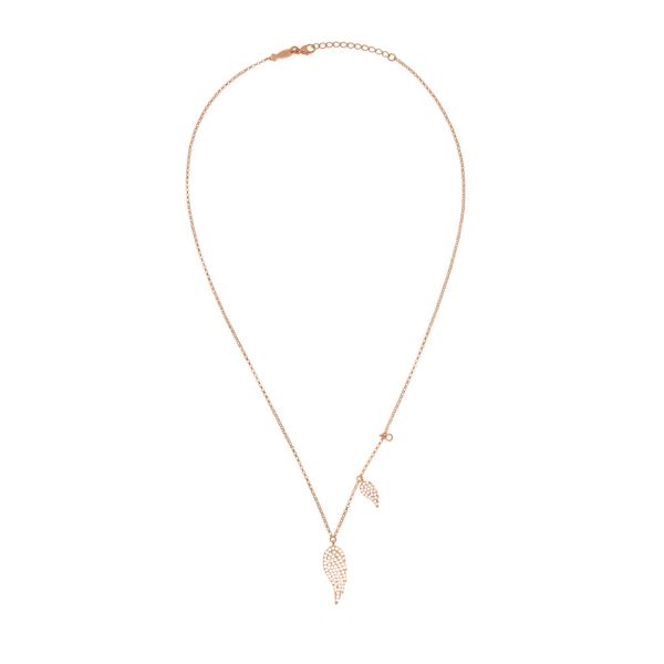 Die beschwingte Kurshuni Halskette mit funkelnden, roségoldenen Engelsflügeln und kleinem Zirkonia-Anhänger wartet schon im Perlenmarkt OnlineShop auf Dich! Jetzt entdecken!