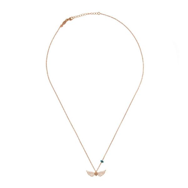 Die herrliche, roségoldene Halskette  mit wunderschönen kleinen Engelsflügeln besetzt mit funkelnden Zirkonias wartet schon im Perlenmarkt auf Dich! Jetzt entdecken!