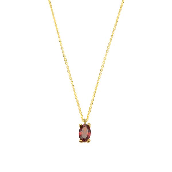 Die wunderschöne, klassisch elegante Halskette von Krinaki Jewelry mit dunkelrot-funkelnden Oval aus facettiertem Granat, gefasst in 14 Karat Gold wartet schon im Perlenmarkt auf Dich! Jetzt entdecken!