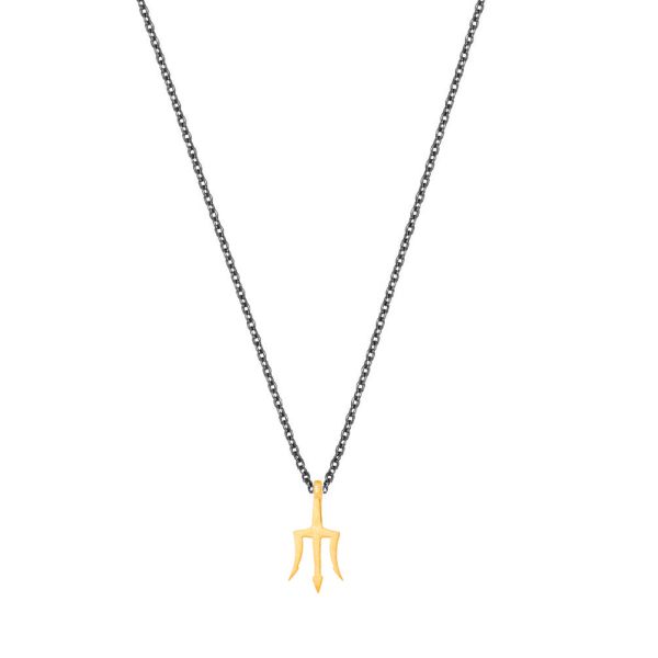 Die fantastische, schwarze Halskette mit mythischem Dreizack aus Gold von Krinaki Jewelry wartet schon im Perlenmarkt OnlineShop auf Dich! Jetzt entdecken!